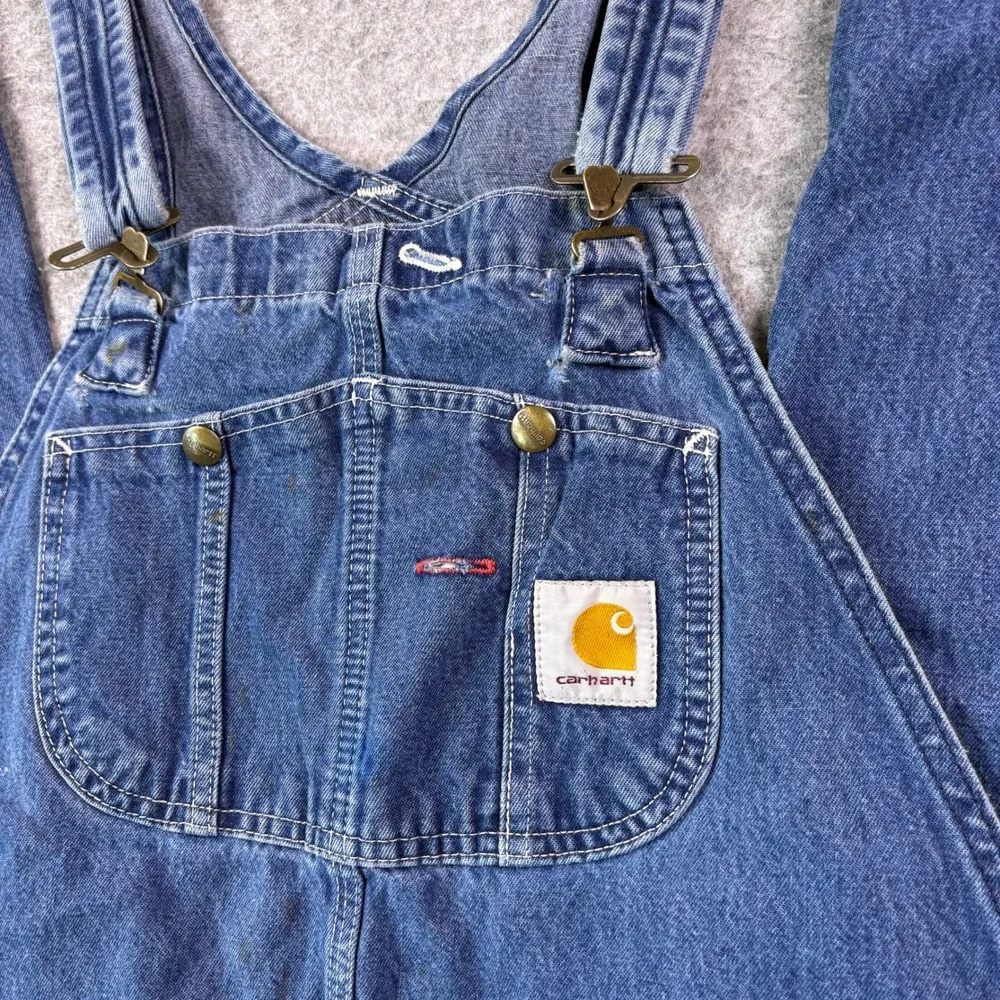 Carhartt R08 DST Denim Bib Overalls Mens 36x32 Blue Carpenter Workwear Paint